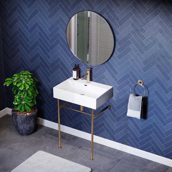 Swiss Madison Claire 24 in. Ceramic Console Sink in White Basin Gold Legs