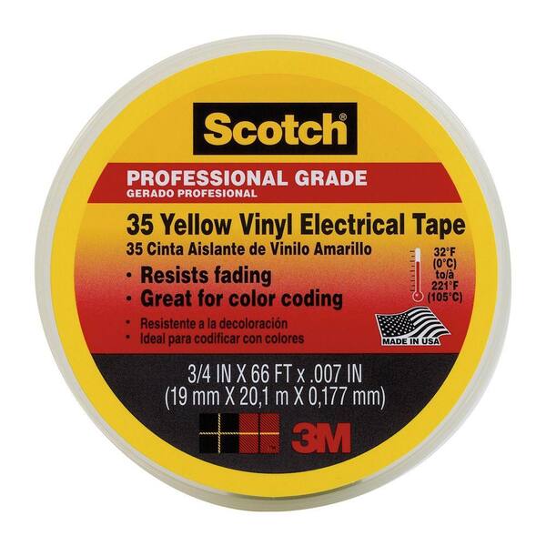 Scotch 0.75 in. x 66 ft. x 7 mm. 35 Yellow Vinyl Electrical Tape (5-Pack)-DISCONTINUED