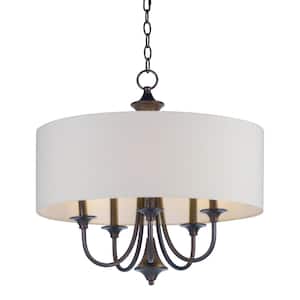 Bongo 5-Light Oil Rubbed Adjustable Bronze with White Fabric Shade Pendant