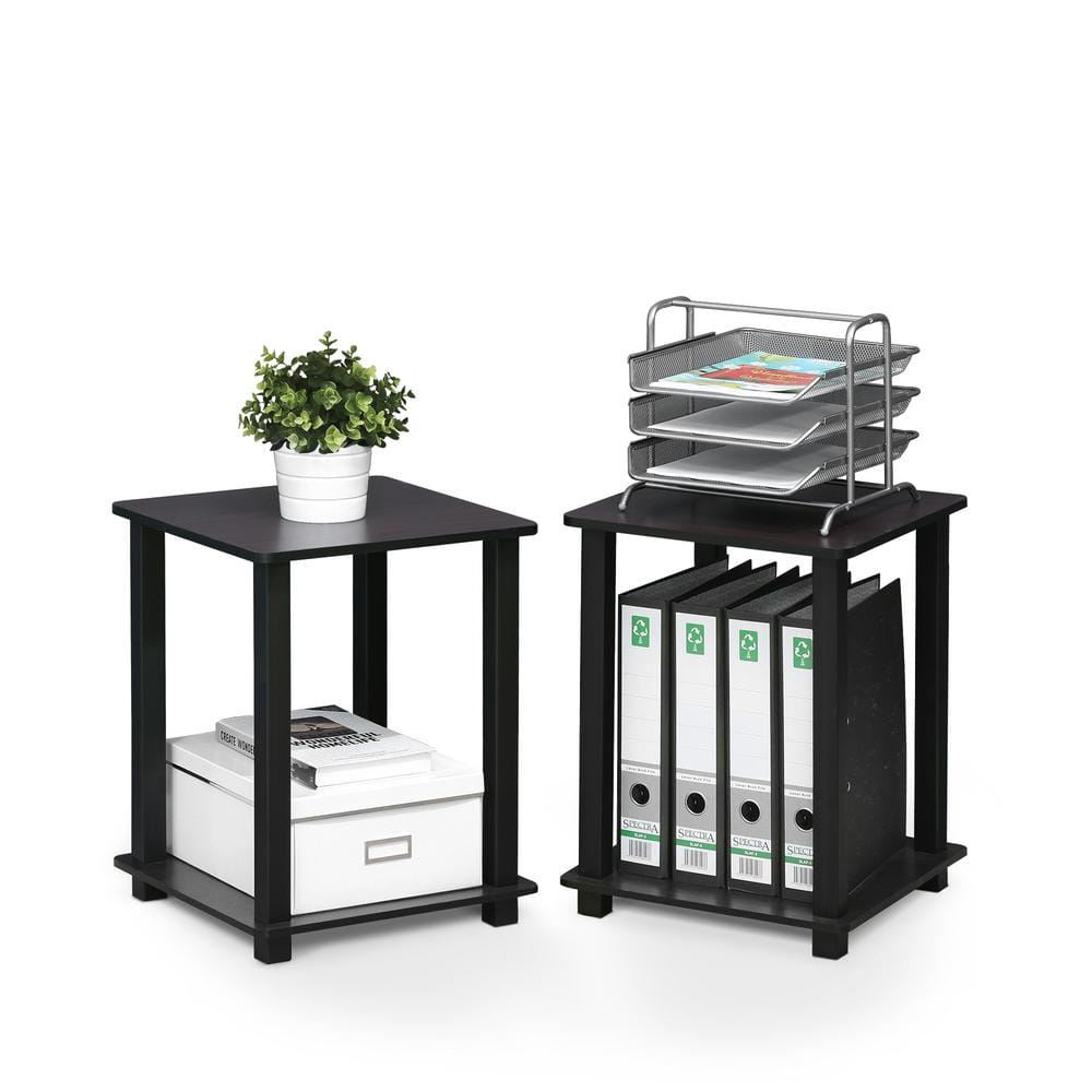 Modern Dark Walnut Wood and Metal End Table Set of 2
