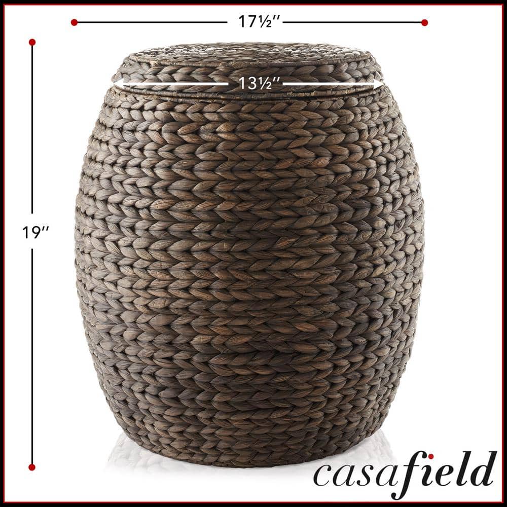 Espresso Round Handwoven Water Hyacinth Storage Basket with Lid