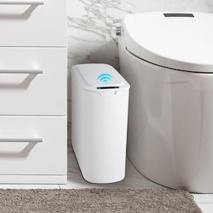 Smart Motion Sensor Bathroom Trash Can, Touchless Garbage Bin with Lid in White, 2.6 Gallon