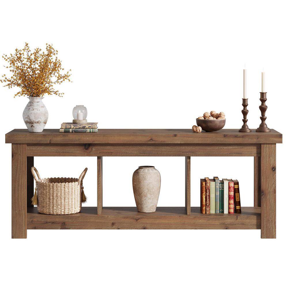 Turrella 62.99 in. Brown Rectangle Solid Wood Console Table Sofa Table Console Station Entryway Furniture with Storage