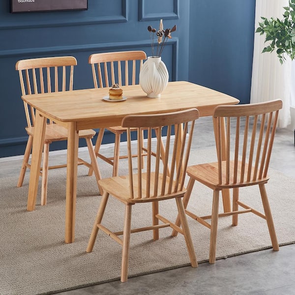 Unbranded 4-Piece Light Brown Outdoor Rubber Wood Dining Chair for Living Room, Garden, Dining Room, Backyard