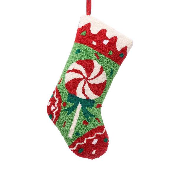 Glitzhome 19 in. Polyester/Acrylic Hooked Christmas Stocking with Candy