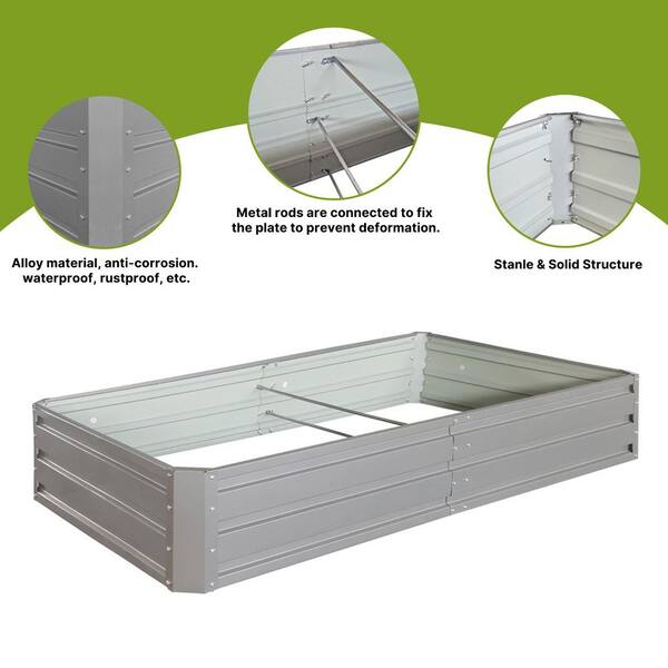 Unbranded - 6 x 3 x 1 ft. Gray Rust-Proof Metal Rectangular Outdoor Garden Bed Planter Box for Vegetables Flowers Herb (2-Pack)