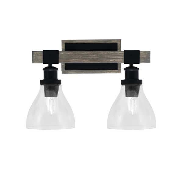 Unbranded Richmond 16.5 in. 2-Light Vanity Light Black/Painted Wood-look Metal with 6.25 in. Bubble Glass Shades no bulbs included