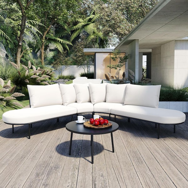 TIRAMISUBEST Beige 4-Piece Metal Patio Conversation Sectional Seating Set with Cushion Guard Beige Cushions​