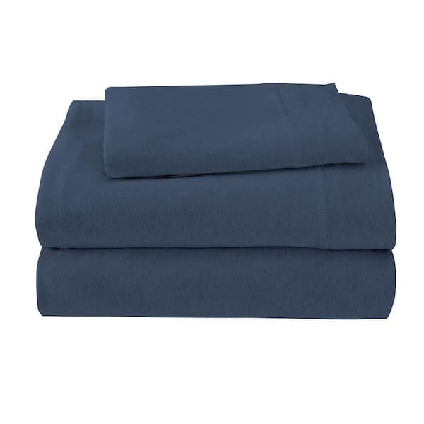 BROOKLYN FLAT 3-Piece Denim Blue Solid Cotton Blend/Poly Twin Jersey Knit Sheet Set