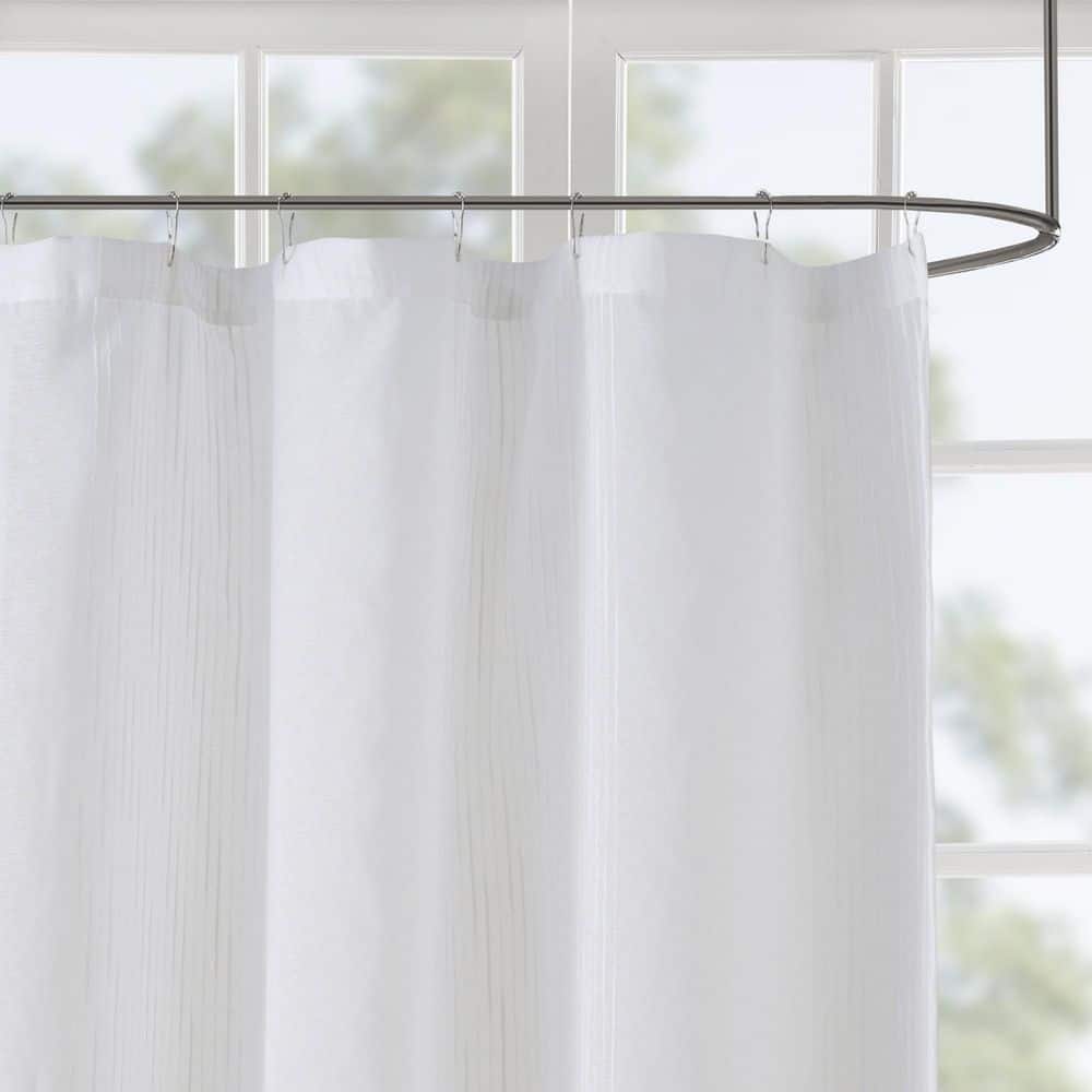 Ivory Sheer Striped Fabric Shower Curtain with Liner