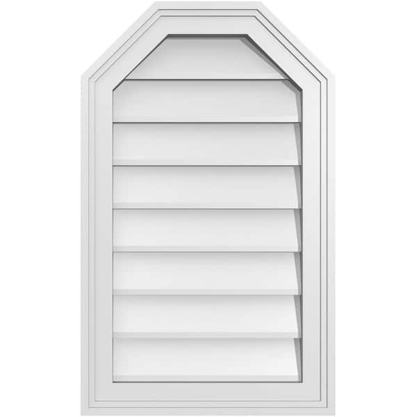 Ekena Millwork 16 in. x 26 in. Octagonal Top Surface Mount PVC Gable Vent: Decorative with Brickmould Frame