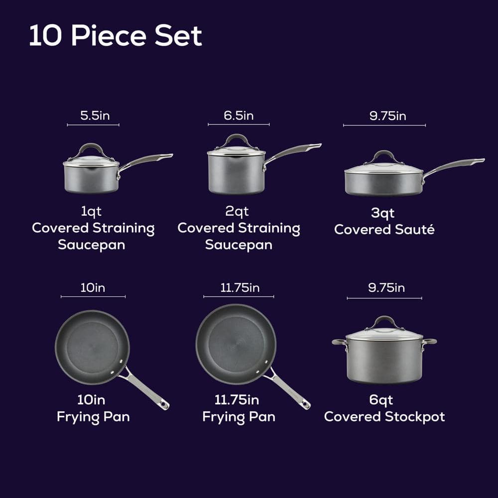 Gray 10-Piece Nonstick Aluminum Cookware Set with Glass Lids
