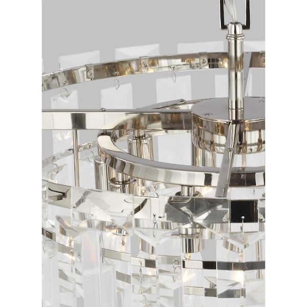 Generation Lighting Arden 24.125 in. W x 17.25 in. H 10 Light Polished Nickel Indoor Dimmable Medium Chandelier with Textured Glass Panels CC12610PN