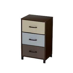3-Drawer Walnut Laminate Finish Chest with Multi-Color Drawers 25.75 in. H x 16 in. W x 12 in. D
