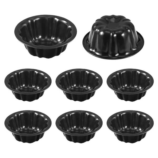 8-Cup Carbon Steel Nonstick Fluted Mini Cake Pan Oven Baking Mold with Flower Shape Black 8 pcs