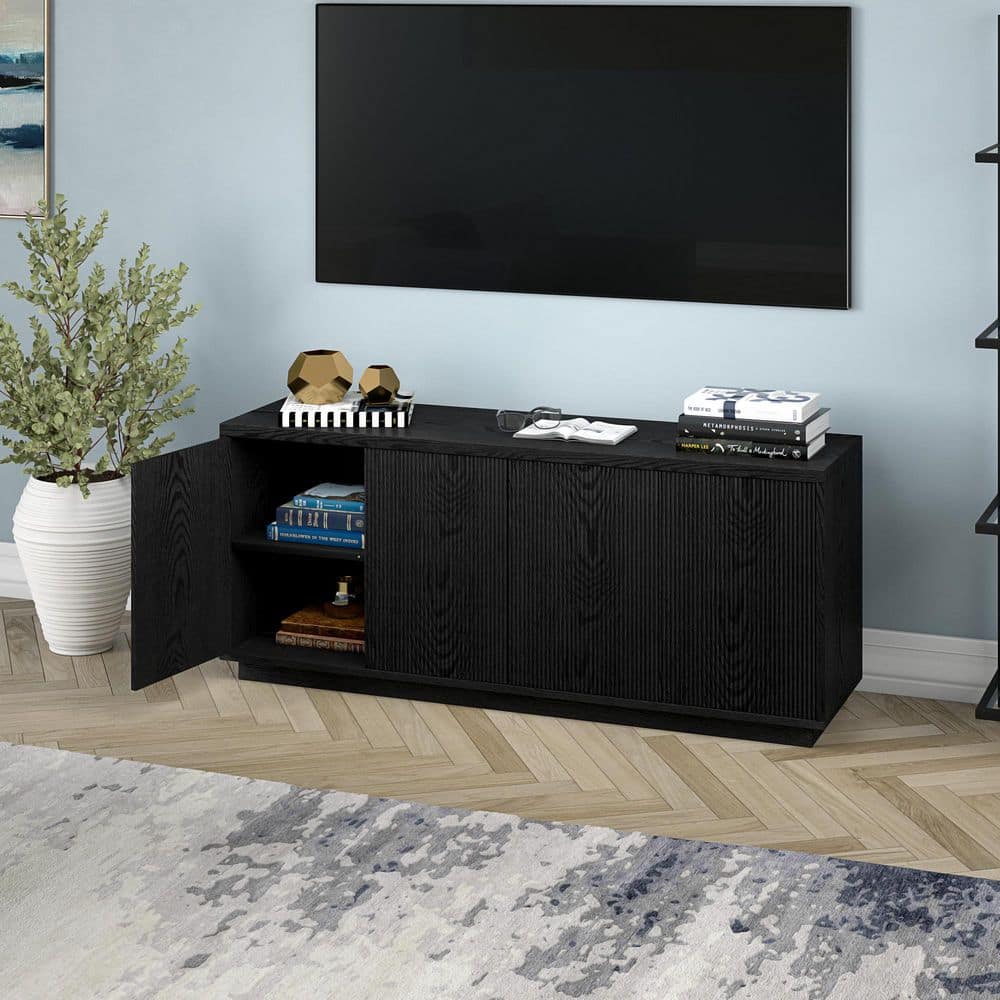 Evelyn&Zoe Hanson Rectangular TV Stand for TV's up to 65", Black Grain