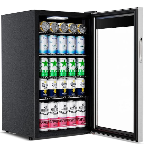 17.5 in. 130 Plus Cans Beverage Refrigerator with 6-Adjustable Feet Single Zone Portable Beverage Cooler in Silver