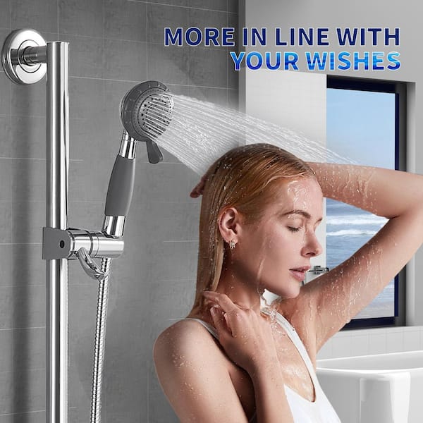 37 in. 4-Spray Patterns Wall Mount Assistive Slide Bar Handheld Shower Head with Cleaning Spray in Chrome