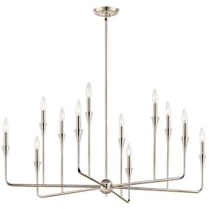 Alvaro 39.75 in. 12-Light Polished Nickel Modern Candle Chandelier for Dining Room
