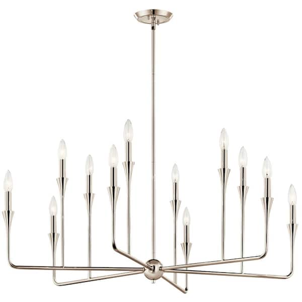 Alvaro 39.75 in. 12-Light Polished Nickel Modern Candle Chandelier for Dining Room