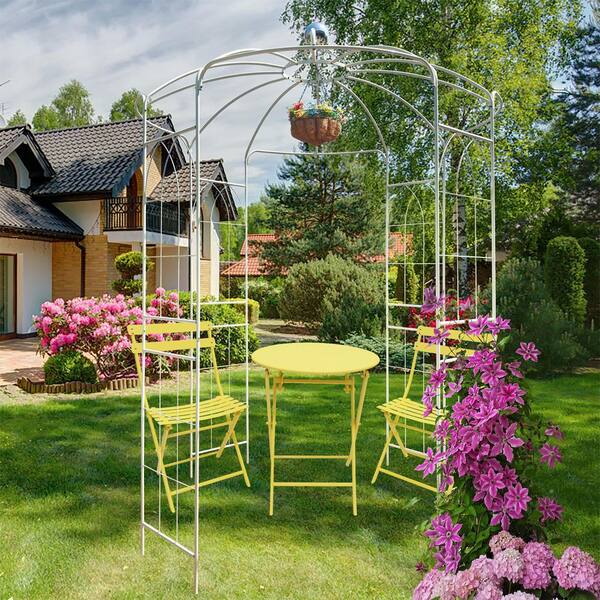 VAMOP 114.2 in. Iron Birdcage Garden Arch Trellis with Powder