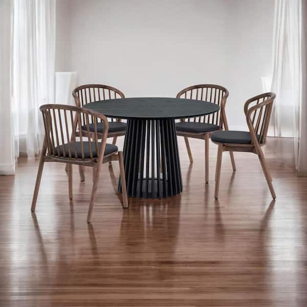 Black Wood 47 in. Pedestal Dining Table Seats 4