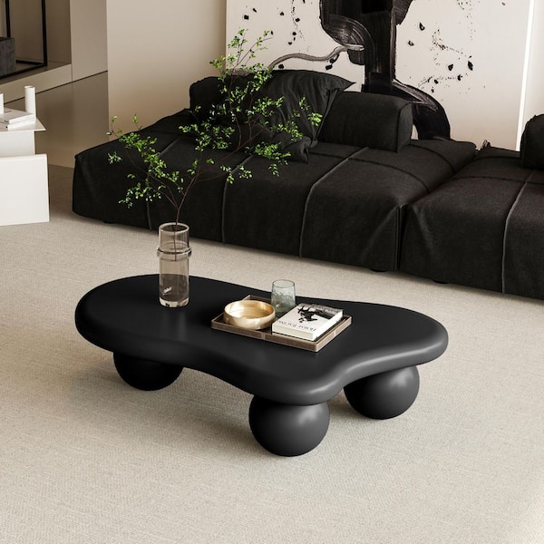 Sudzendf Black 40 in. Cloud Shaped Wood Outdoor Coffee Table