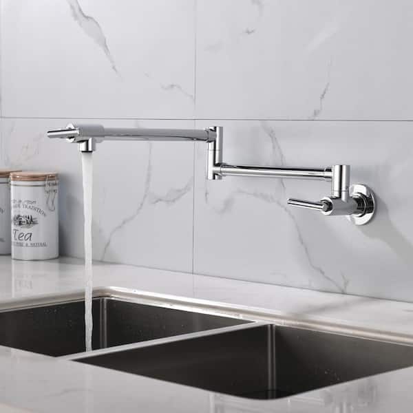 Kafir 2 Handle Wall Mounted Pot Filler in Polished Chrome