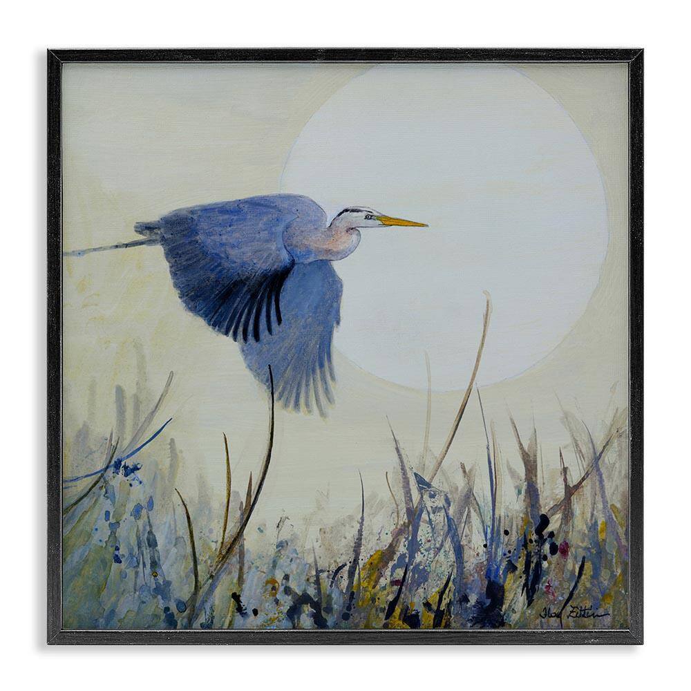 Full Moon & Heron by Floy Zittin Black Framed Animal Giclee Art Print 24 in. x 24 in. price history on PriceWatchPro