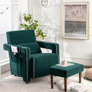 31 in. Width Green Modern Berber Fleece Single Sofa Chair w/Ottoman and Waist Pillow