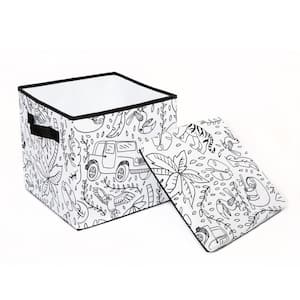 Kid's White Coloring Cube Storage Bin with 4 Pack of Washable Markers