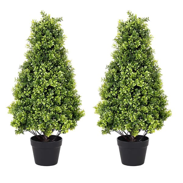 poetree 2.5 ft Green Artificial Topiary Boxwood Tree UV Resistant, Outdoor Faux Shrub (2 Packs)