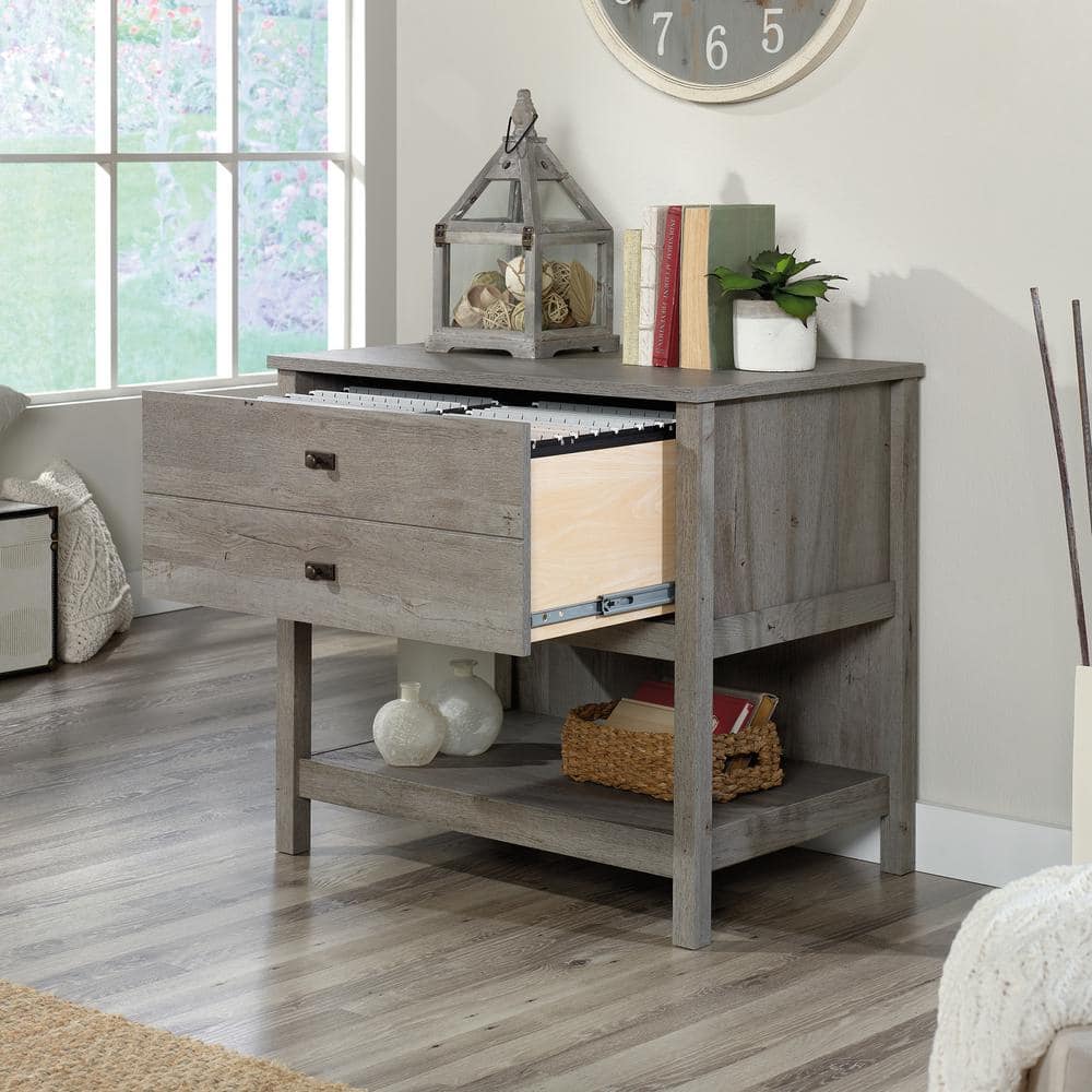 Mystic Oak Lateral File Cabinet with Open Shelf