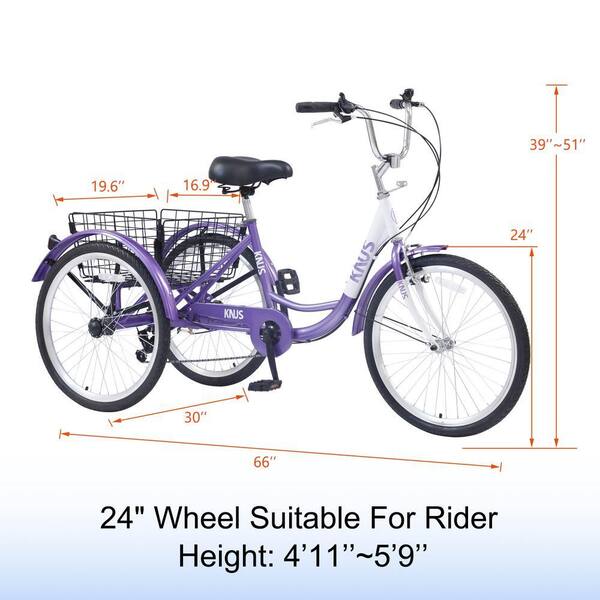 24 in Steel Adult 7 Speed Cruiser Bike in Purple with 3-Wheel and