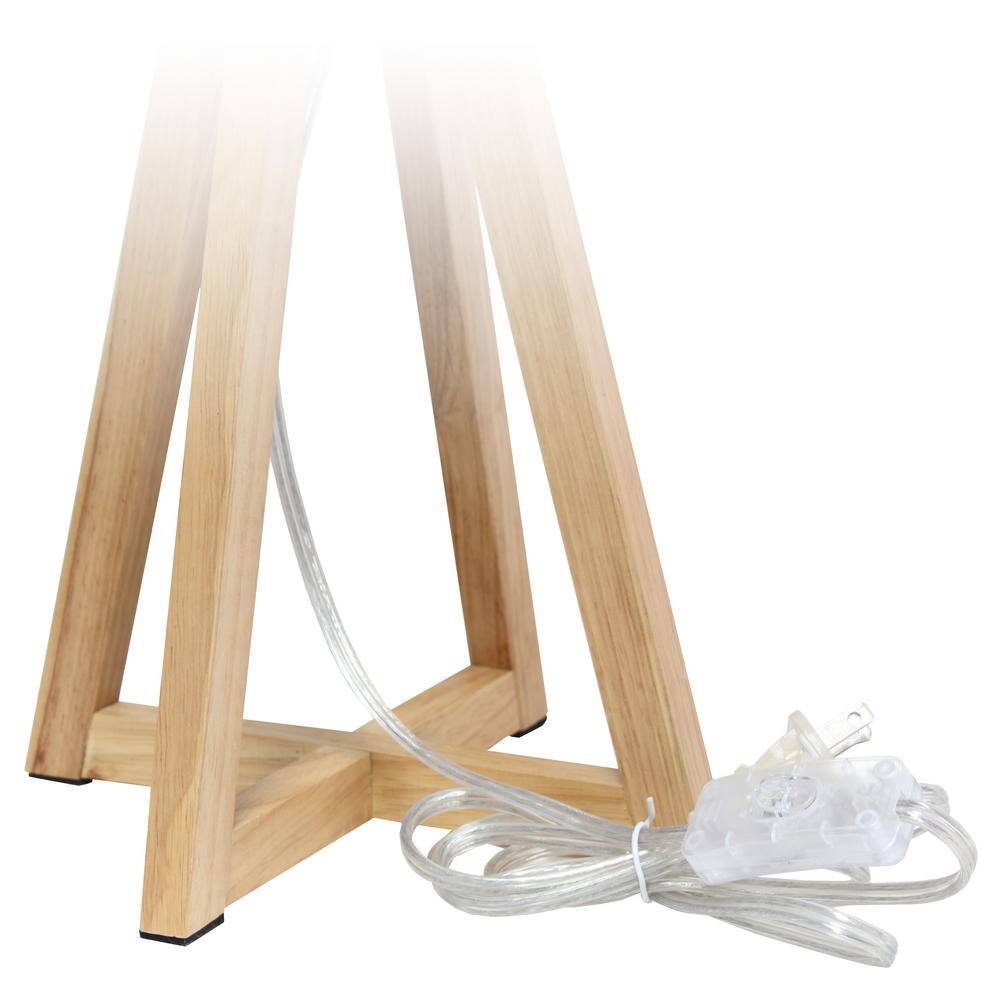 Natural Wood Tripod Nightstand Lamp with Black Barrel Shade