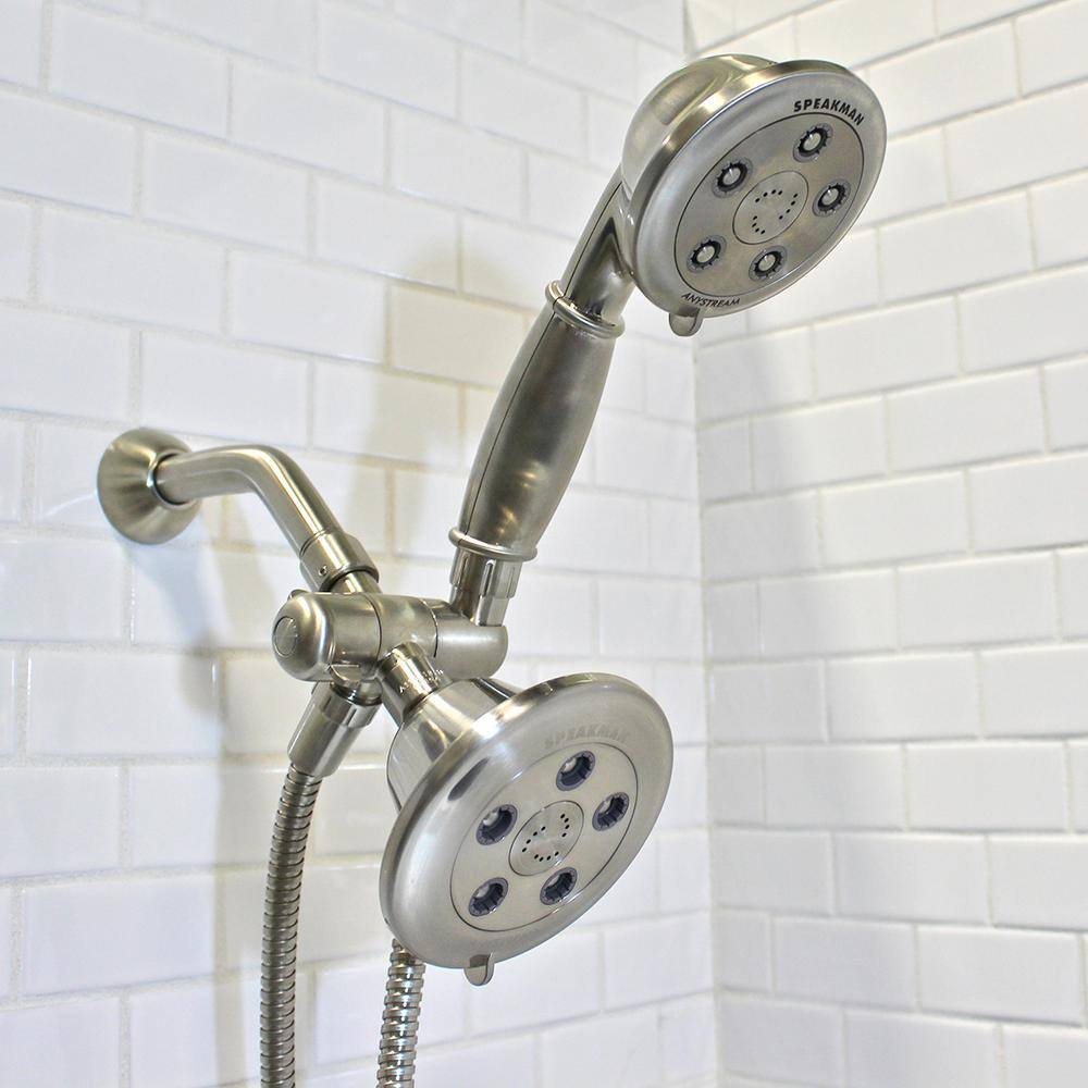 Brushed Nickel Dual Shower Head with Handheld and Pulse Function