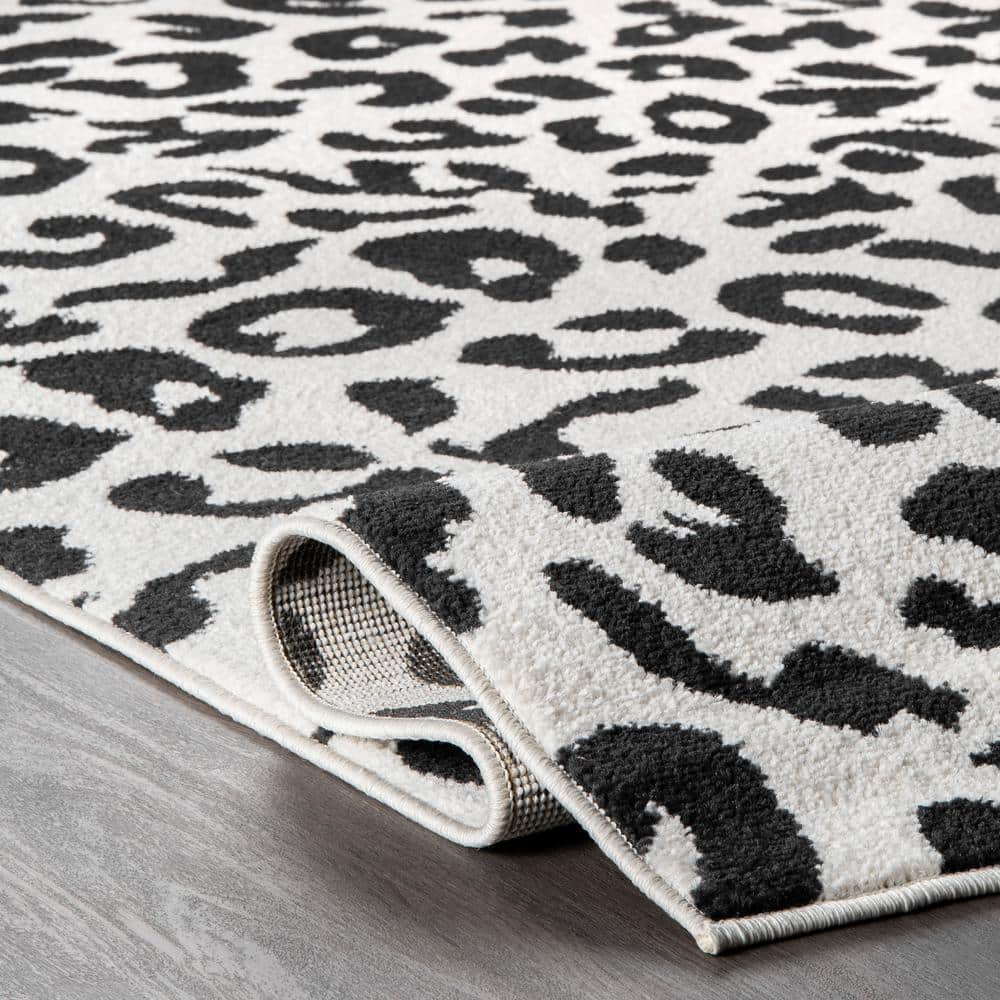Dark Grey Tufted Leopard Print 8' x 10' Synthetic Area Rug