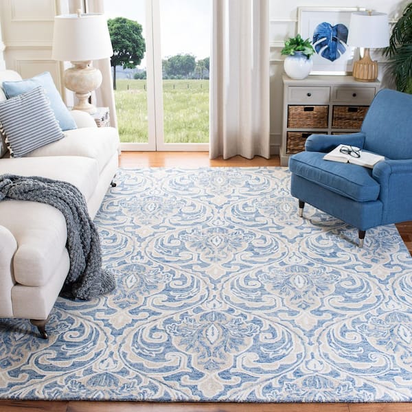 Micro-Loop Blue/Ivory 8 ft. x 10 ft. Trellis Medallion Area Rug