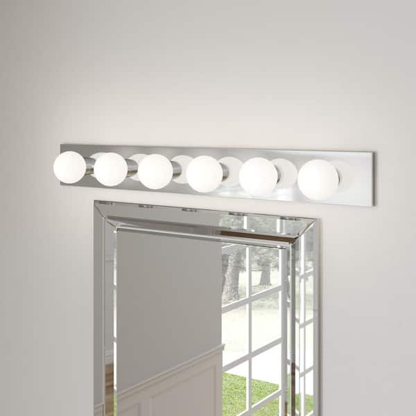 Center Stage 36 in. 6-Light Chrome Traditional Wall Dressing Room Hollywood Bathroom Vanity Bar Light