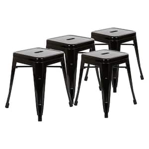 18 in. Black Backless Metal Short 16 in.-23 in. Bar Stool with Metal Seat (Set of 4)