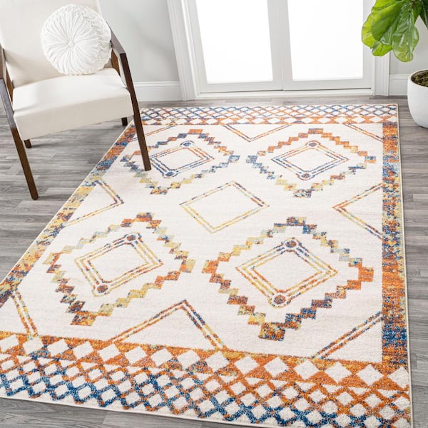 Amir Moroccan Beni Souk Ivory/Blue/Orange 8 ft. x 10 ft. Area Rug