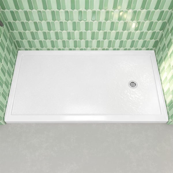 72 in. x 36 in. Acrylic Single Threshold Alcove Rectangular Shower Pan Base with Right Drain Hole in White