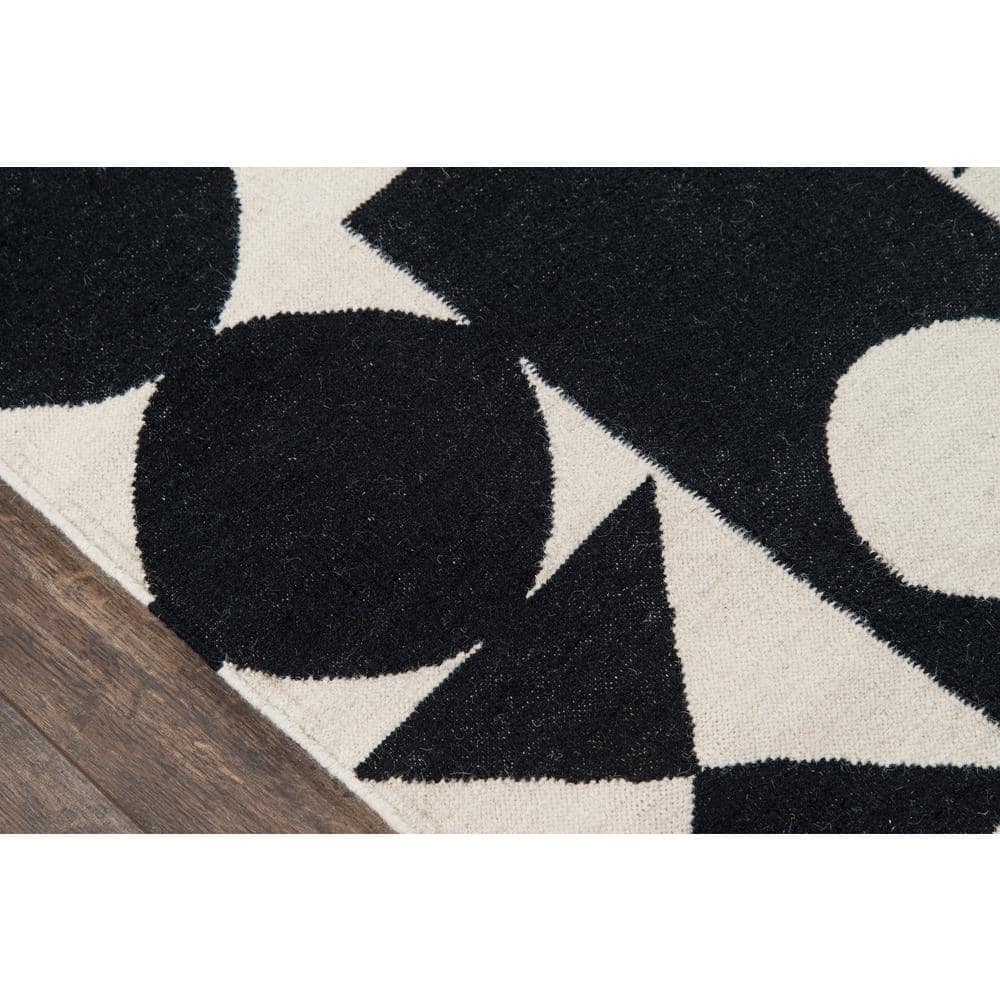 Black and White Geometric Wool Handmade Runner Rug