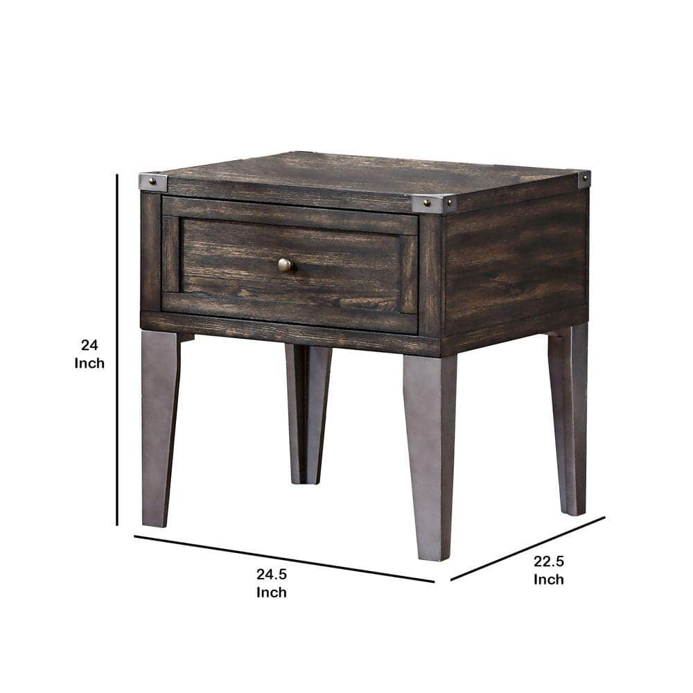 Industrial Charm Brown Wood and Metal End Table with Storage