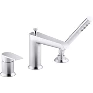 Hint Single-Handle Deck-Mount Roman Tub Faucet with Hand Shower in Polished Chrome