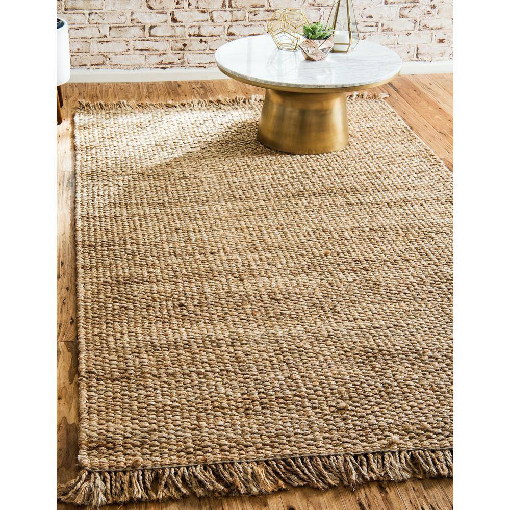 Eco-Friendly Tan Handwoven Jute 9' x 12' Area Rug