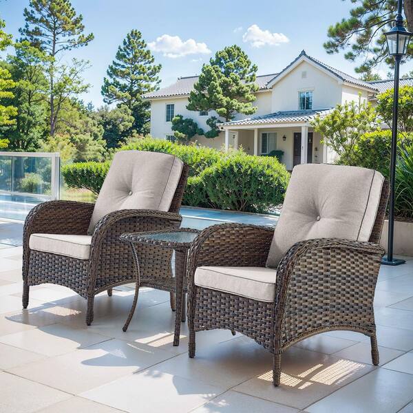 Bellefurn Rotavia 3-Piece Brown Wicker Outdoor Lounge Chair All