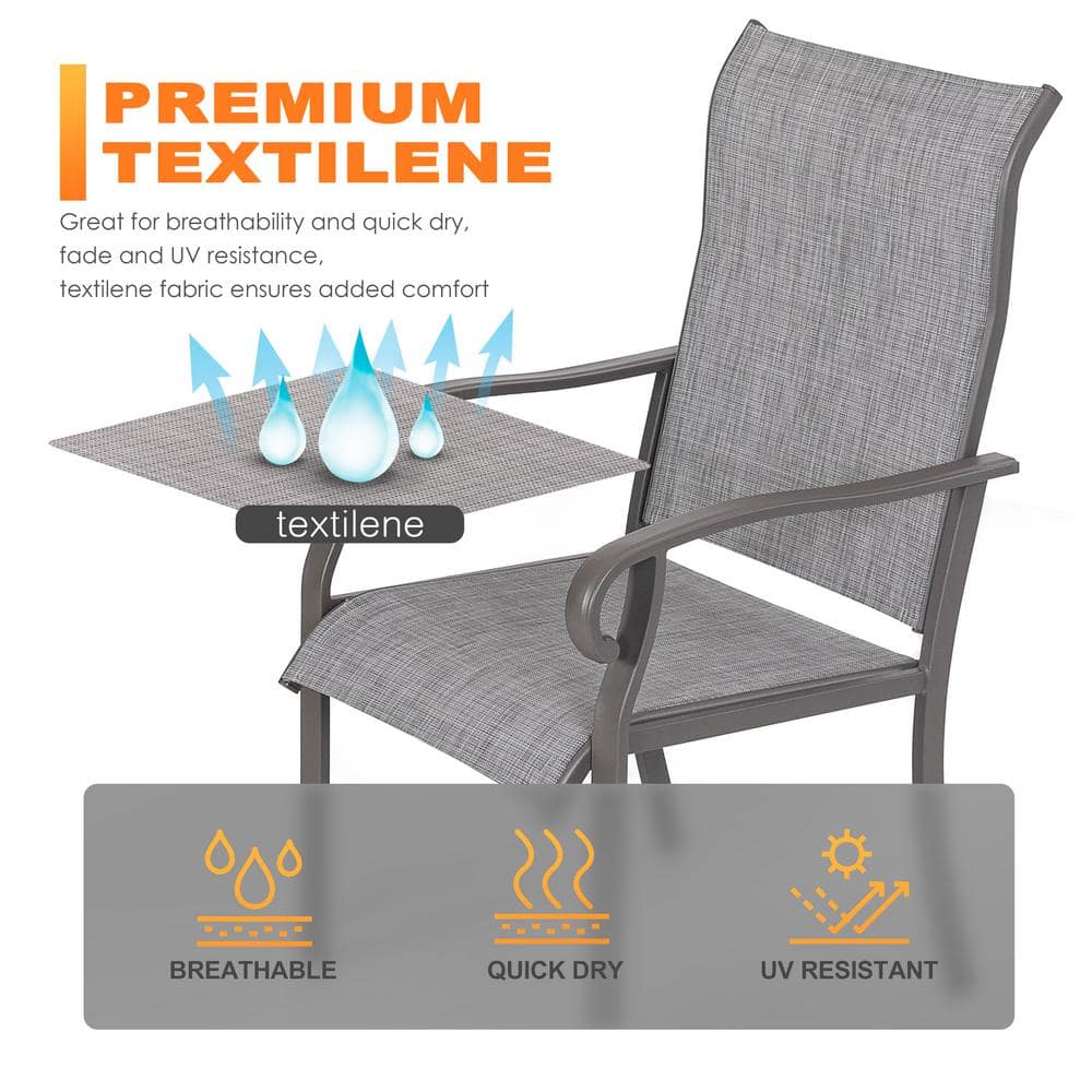 Light Gray Textilene and Iron Outdoor Dining Chairs, Set of 2
