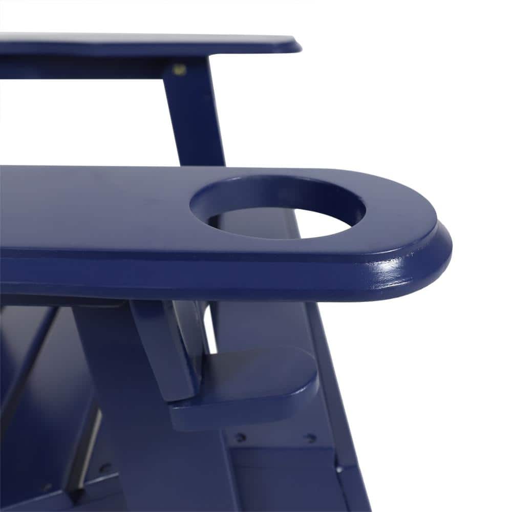 Navy Blue Rustic Acacia Wood Folding Adirondack Chair Set