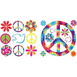 13 in. x 13 in. 37-Piece Multi-Colored Peace Sticker Wall Decal